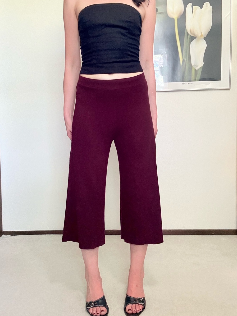 Ann Taylor Knit Wide Leg Capris Culottes Feminine Minimalist Chic